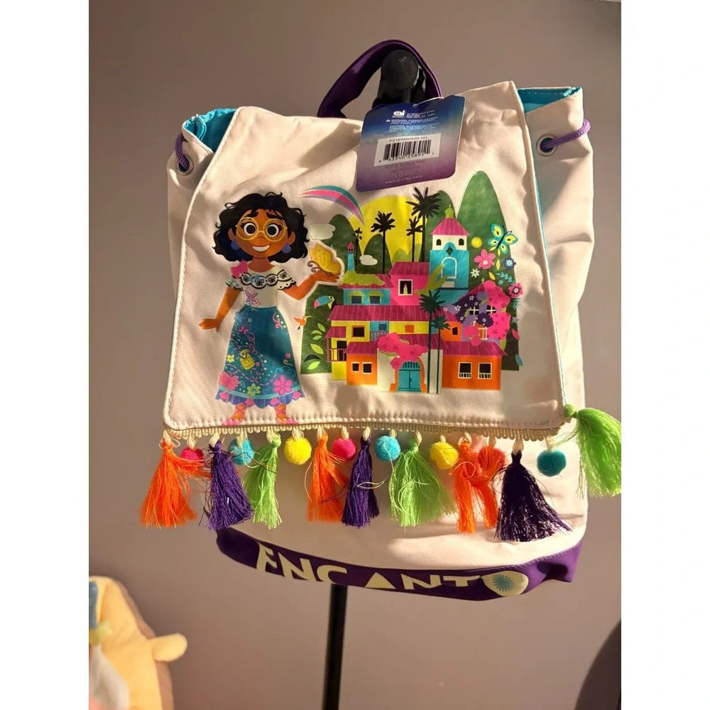 Back to School Backpack!  Encanto Backpack with Poms and Fringe Drawstring Close